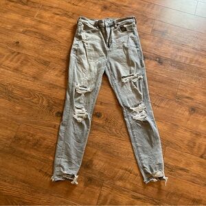 American Eagle Next Level Stretch Jeggings Size 10 Jeans Gray Distressed Denim